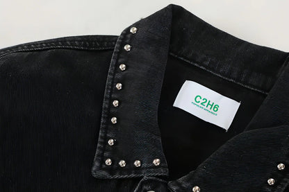 Heavy Beaded Black Denim Jacket For Men And Women - Which Mark