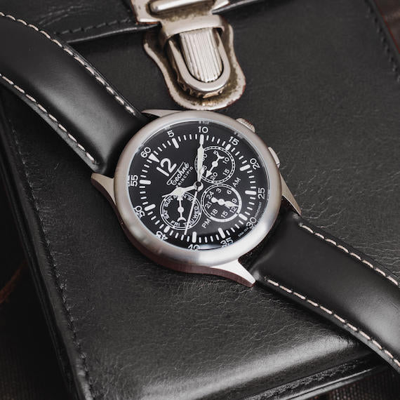 39.5mm navigation watch with strap in black tuscan leather - Which Mark