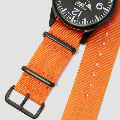 41.0mm tactical quartz watch with nylon 6 strap in orange colour - Which Mark