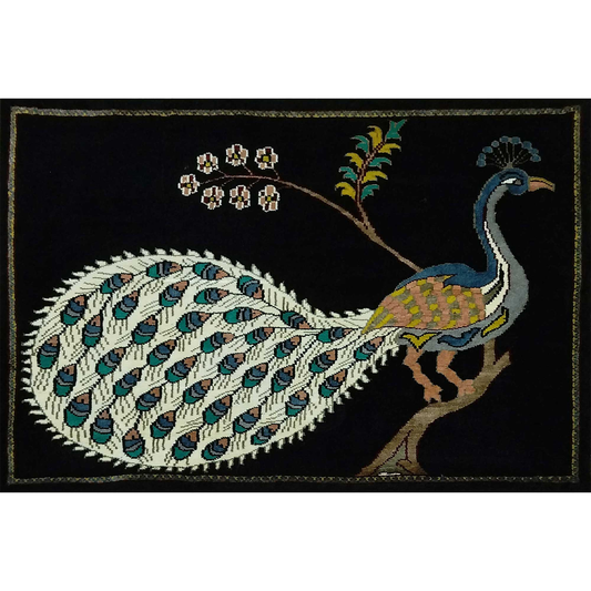 3×2 Feet Handmade Royal Black Peacock Carpet - Which Mark