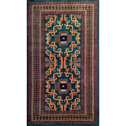 3×5 feet Hand Knotted Wool Carpet Green Palace - Which Mark