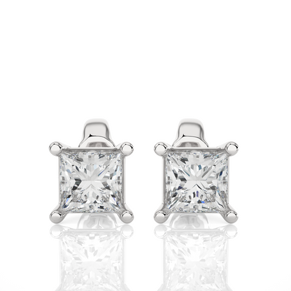 White Gold Moissanite Single Solitaire Princess Earring – WE0074 - Which Mark