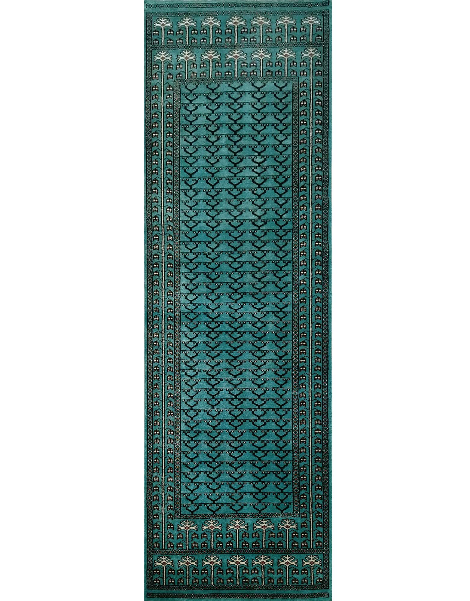 2.5×8 Ft Handmade Turquoise Wool Carpet Tribal - Which Mark