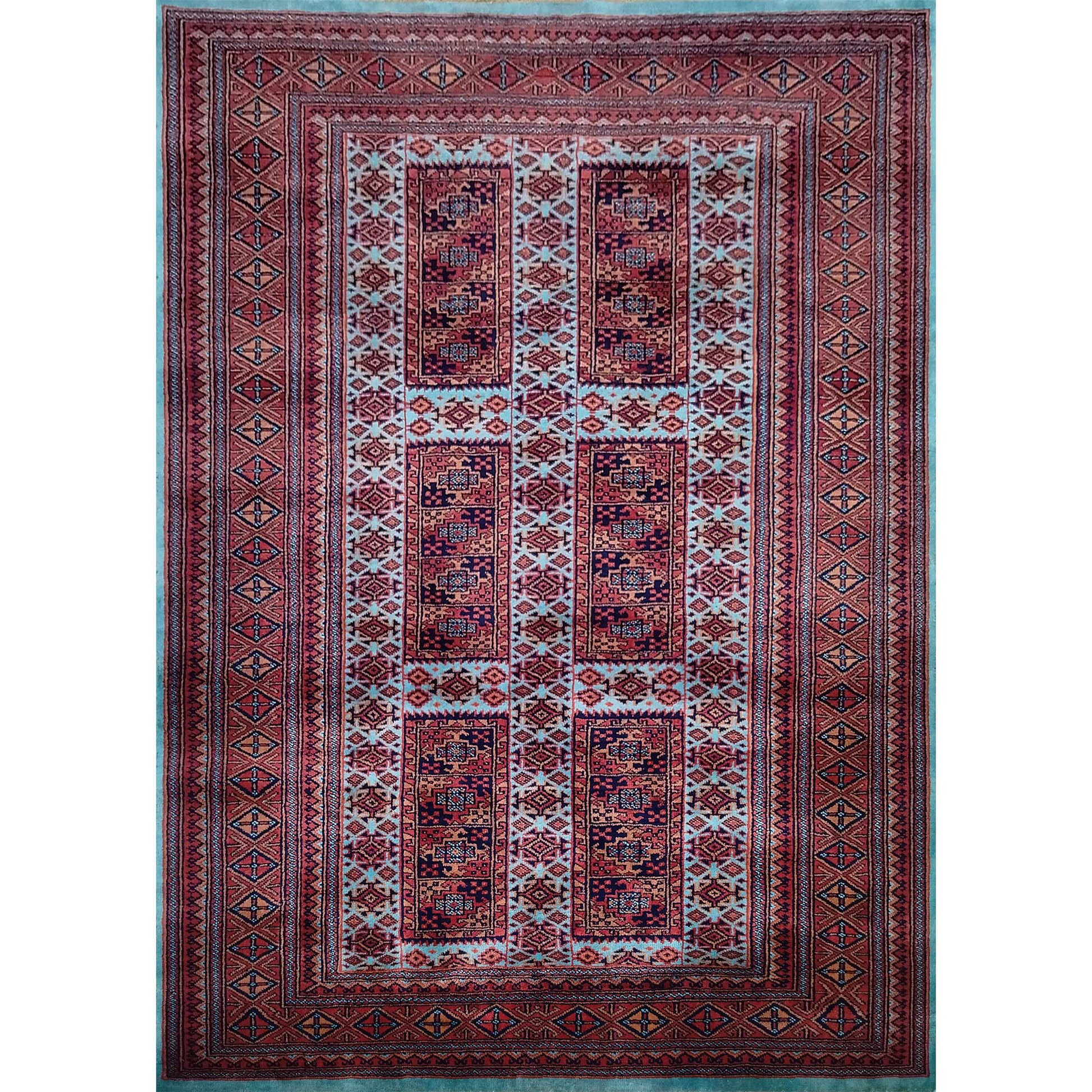 5×7 ft Hand Knotted Turquoise Wool Carpet Tribal - Which Mark
