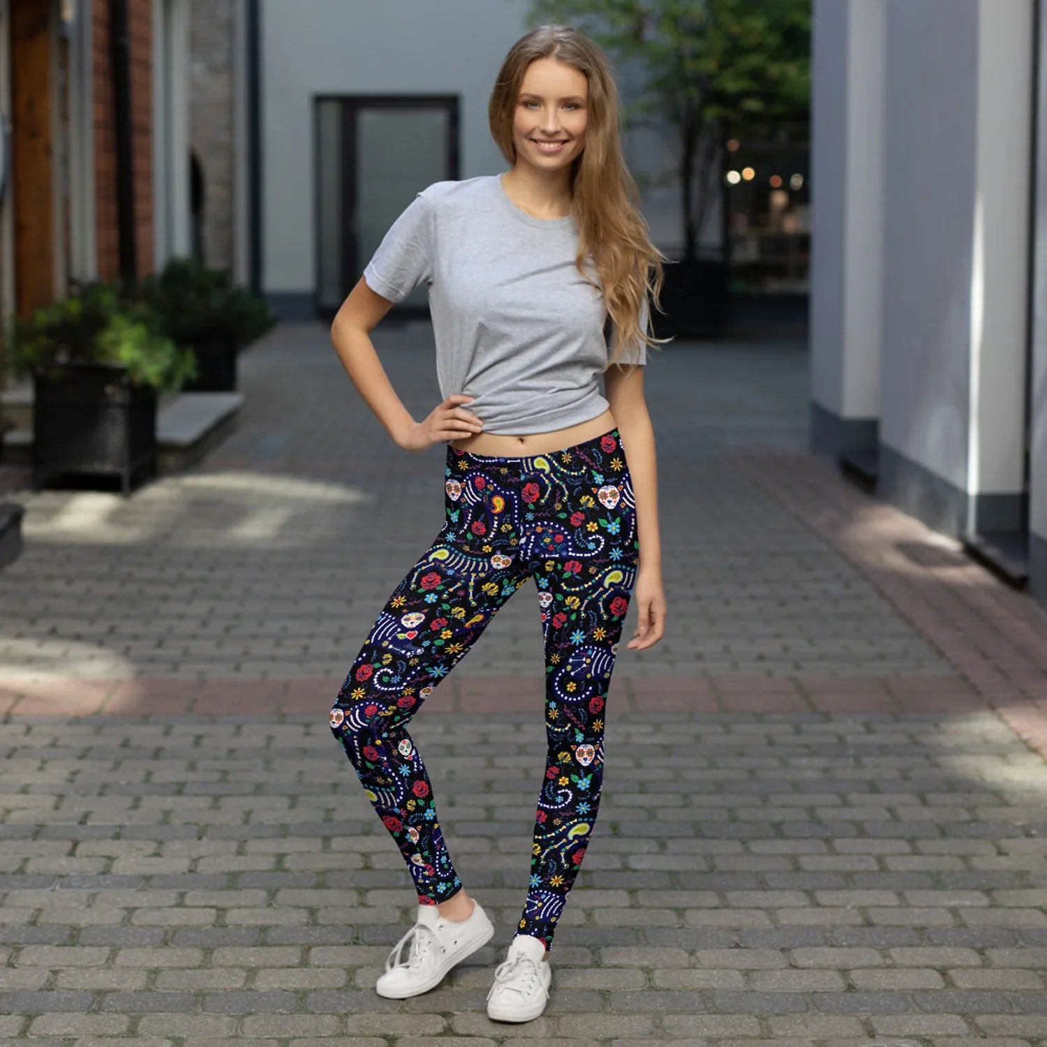 Womens Sugar Skull Cat Leggings - Which Mark