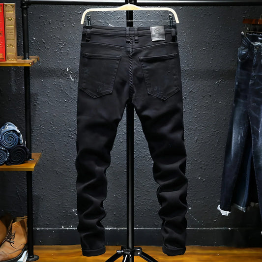 DenimDare™ Pure Black Ripped Stretch Jeans Men Black - Which Mark