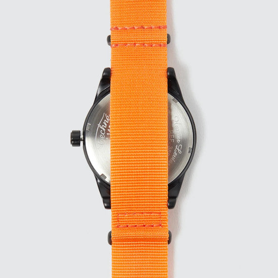 41.0mm tactical quartz watch with nylon 6 strap in orange colour - Which Mark