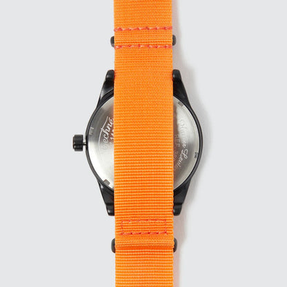 41.0mm tactical quartz watch with nylon 6 strap in orange colour - Which Mark