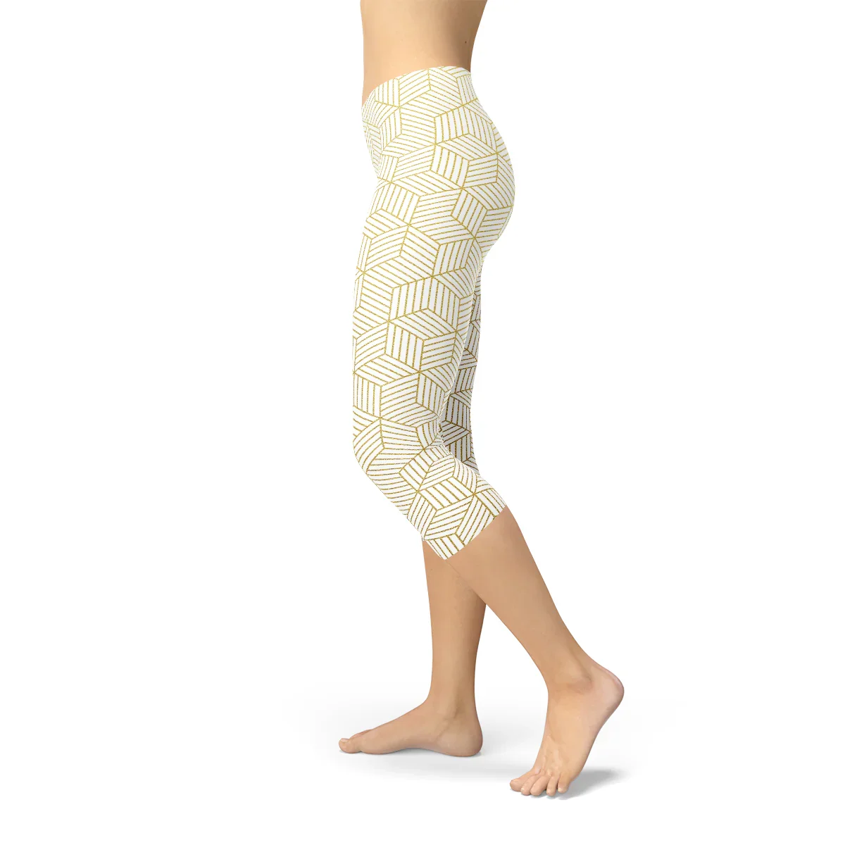 Womens White Capri Leggings w/ Geometric Cubes - Which Mark