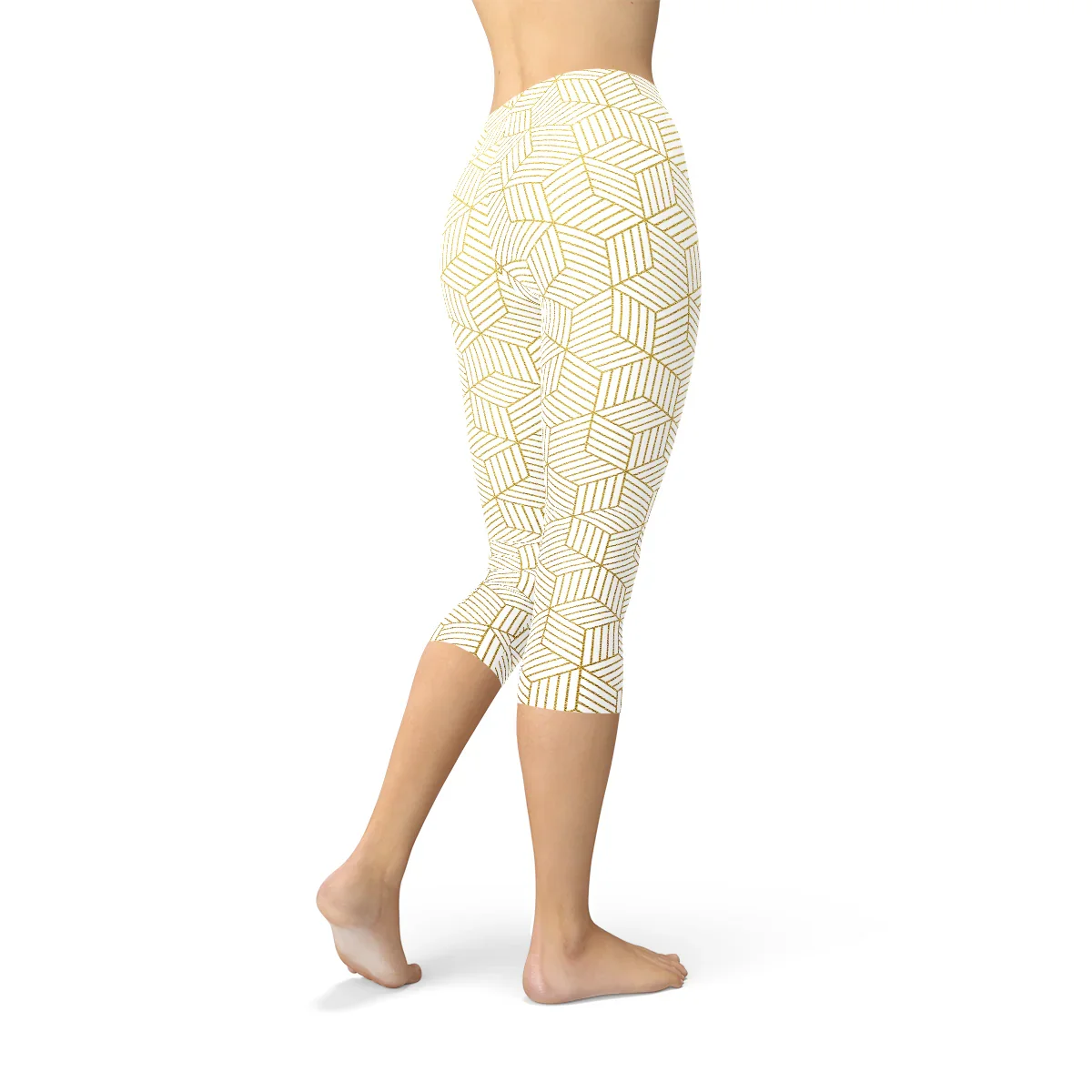 Womens White Capri Leggings w/ Geometric Cubes - Which Mark