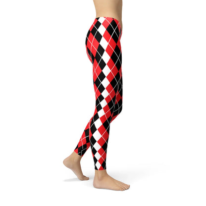 Womens Red Argyle Leggings - Harley Quinn Inspired - Which Mark