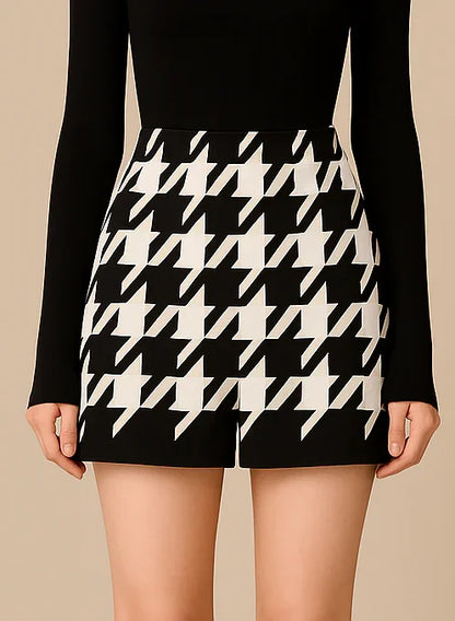 Houndstooth Woolen Cape Coat & Shorts – Elegant & Fashionable Set - Which Mark