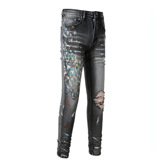 DenimDare™ Washed Elastic Slim Fitting Gray Jeans For Men - Which Mark