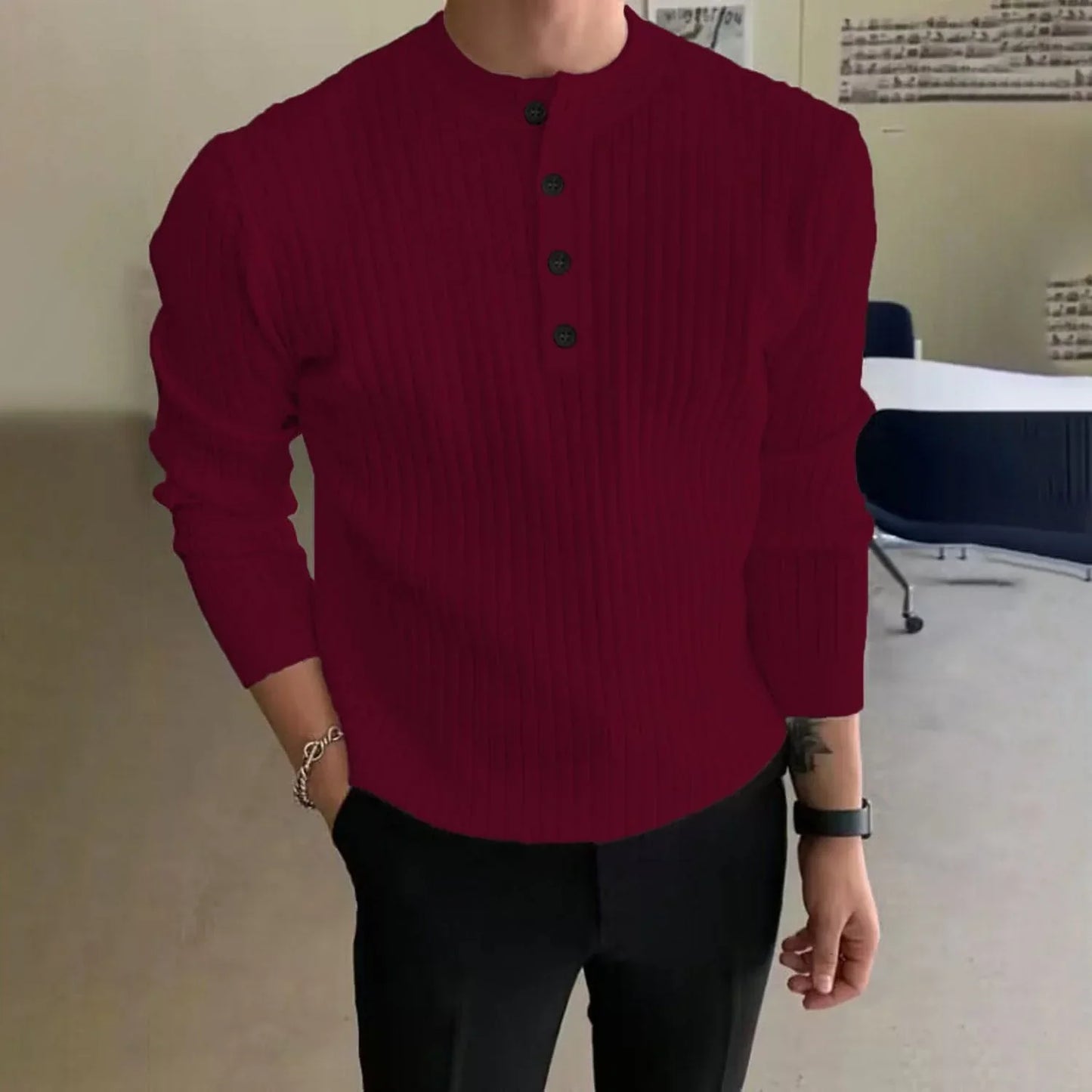 Men's Half-high Collar Button Sweater - Which Mark