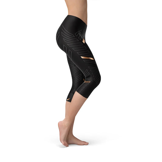 Womens Sports Stripes Black Capri Leggings - Which Mark