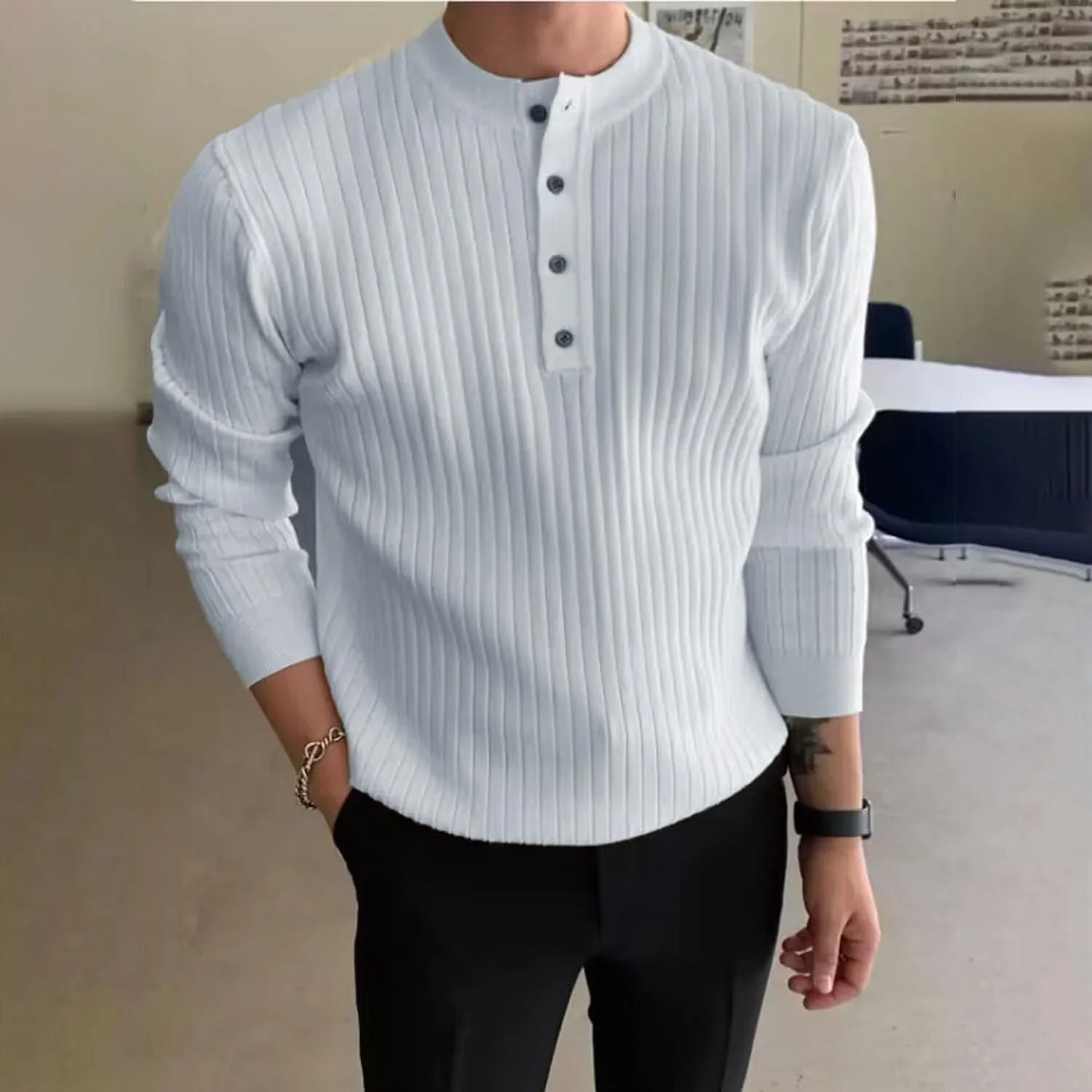 Men's Half-high Collar Button Sweater - Which Mark