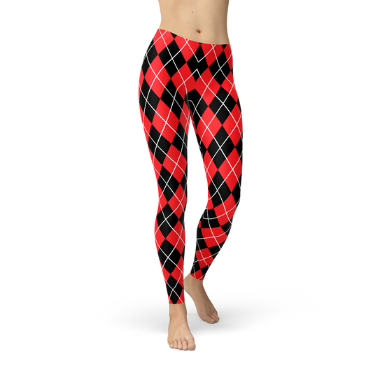 Womens Red Argyle Leggings - Harley Quinn Inspired - Which Mark