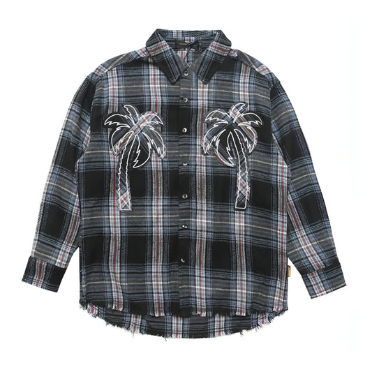 Loose Casual Polo Collar Raw Coconut Embroidered DressShirt Men - Which Mark