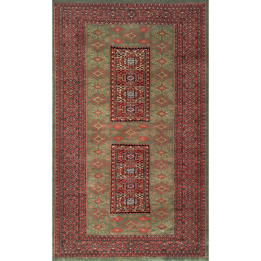 3×5 feet Hand Knotted Woolen Carpet Green Dubba - Which Mark