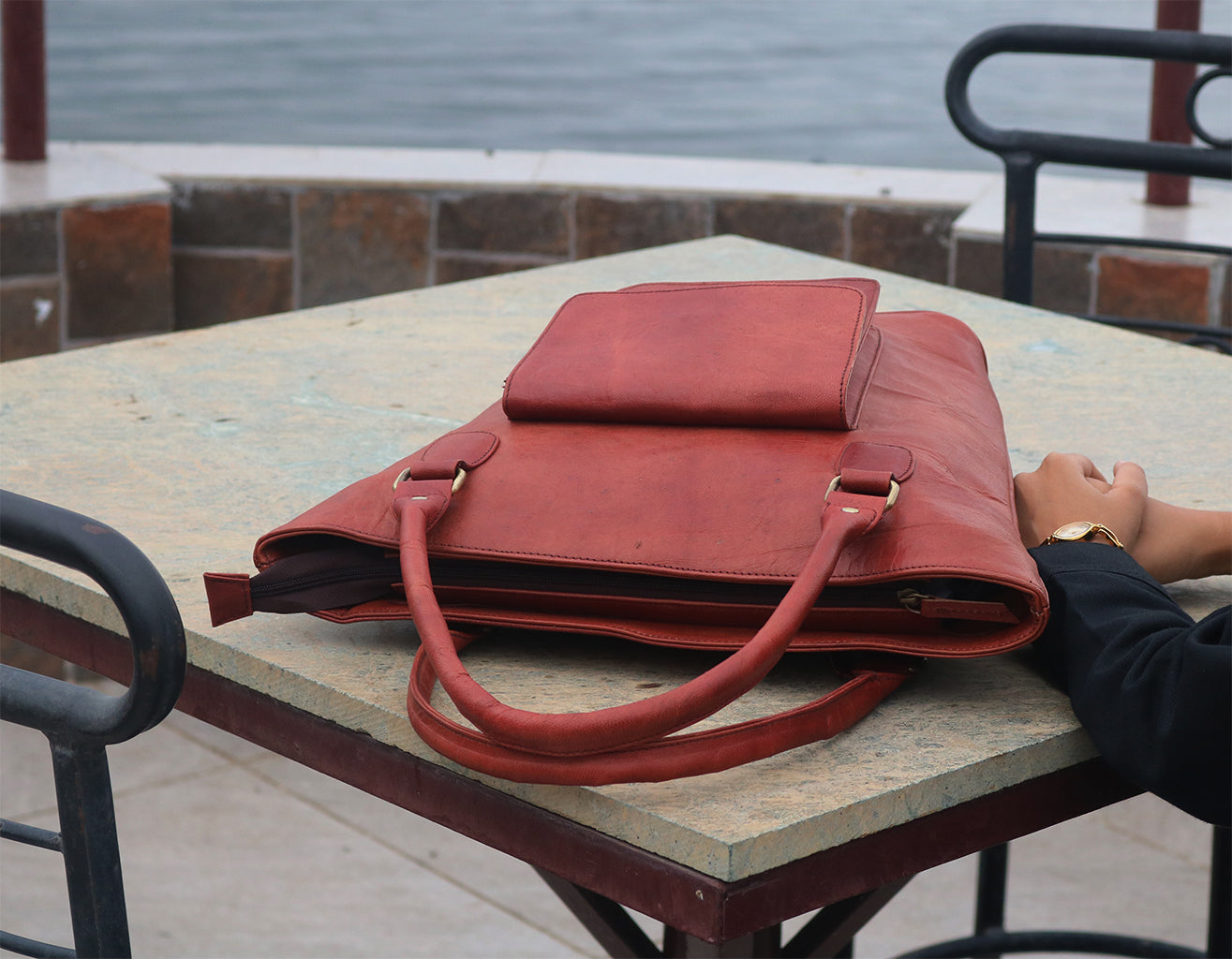 Combo Of 2 , Leather Laptop Briefcase And Leather Tote Bag .