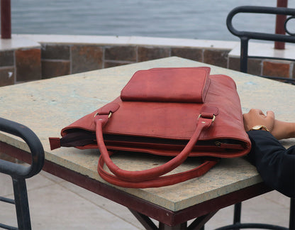 Combo Of 2 , Leather Laptop Briefcase And Leather Tote Bag .