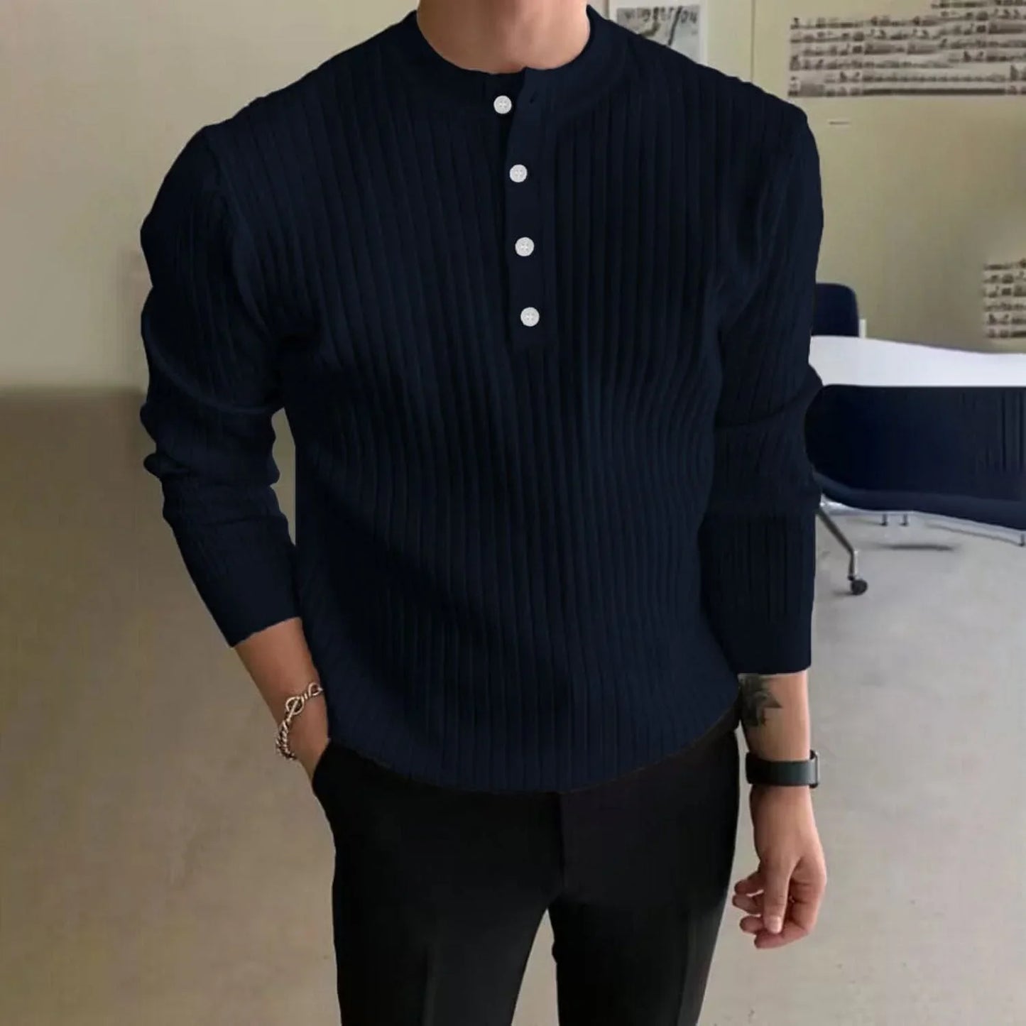 Men's Half-high Collar Button Sweater - Which Mark