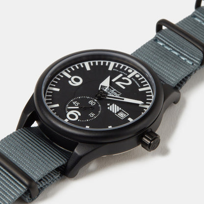 41.0mm tactical quartz watch with nylon 6 strap in grey colour - Which Mark