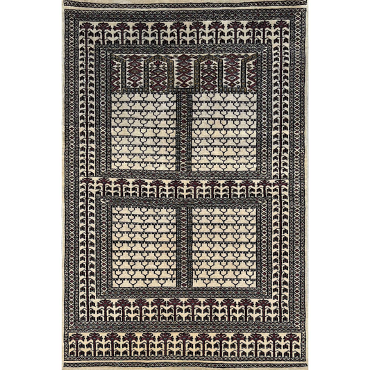 4×6 Feet White Hand Knotted Wool Carpet Parda - Which Mark