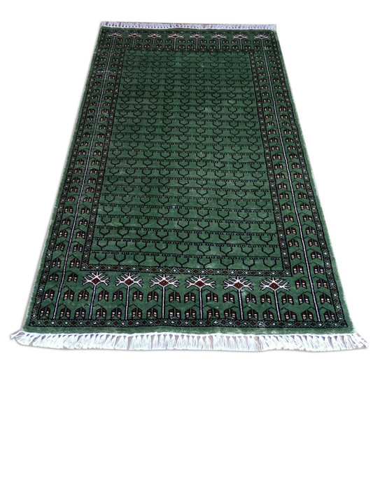 3×5 Feet Green Hand Knotted Parda Carpet Green Lite - Which Mark