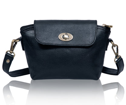 Real Black Leather Handmade Womens Cute Side Crossbody Purse
