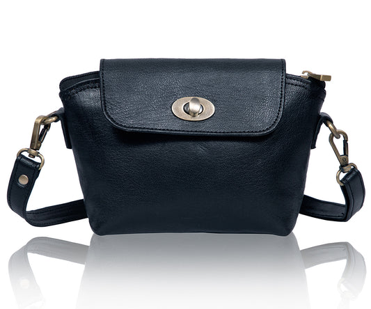 Real Black Leather Handmade Womens Cute Side Crossbody Purse