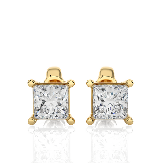 Yellow Gold Moissanite Single Solitaire Princess Earring – WE0074 - Which Mark