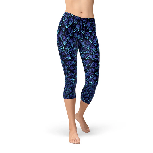 Womens Blue Mermaid Capri Leggings - Which Mark