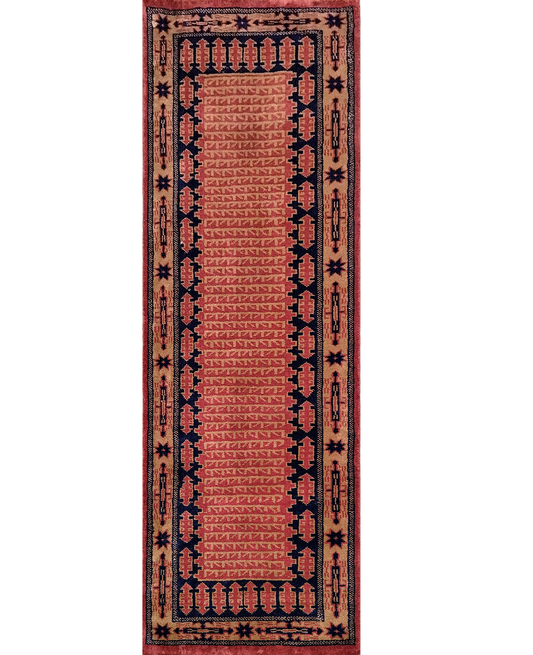 2×6 ft Hand Knotted Maroon Wool Runner Carpet (Kanta) - Which Mark