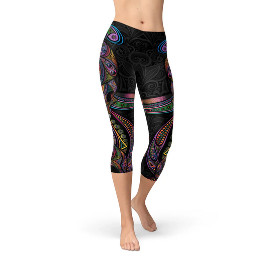 Womens Sugar Skull Capri Leggings - Which Mark