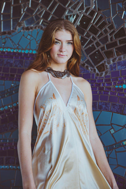 Altair Silk Halter Dress in Dueling Jaguars - Which Mark