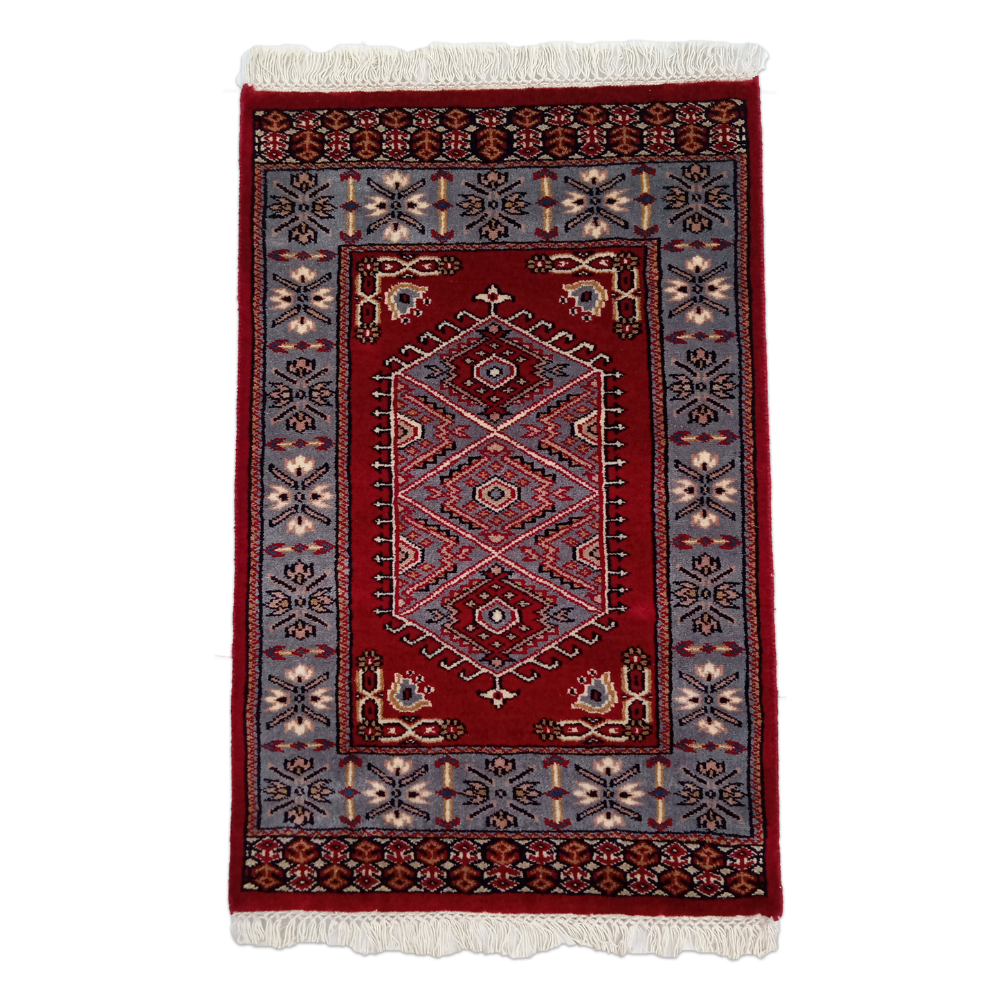 2×3 feet Hand Knotted Woolen Carpet Red Prince Bukhara - Which Mark