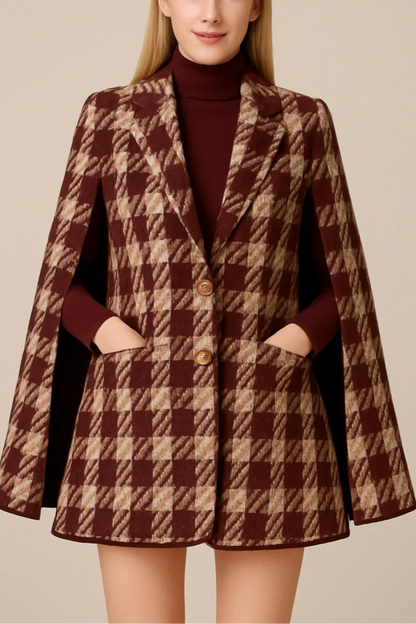 Houndstooth Woolen Cape Coat & Shorts – Elegant & Fashionable Set - Which Mark