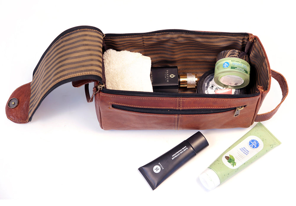 Leather Unisex Toiletry Bag Travel Dopp Kit Cosmetic Organizer