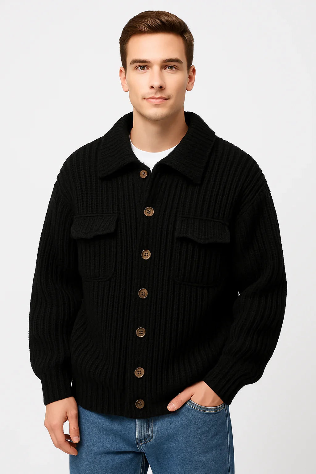 Winter Lapel Sweater Single-breasted Men's Loose Cardigan - Which Mark