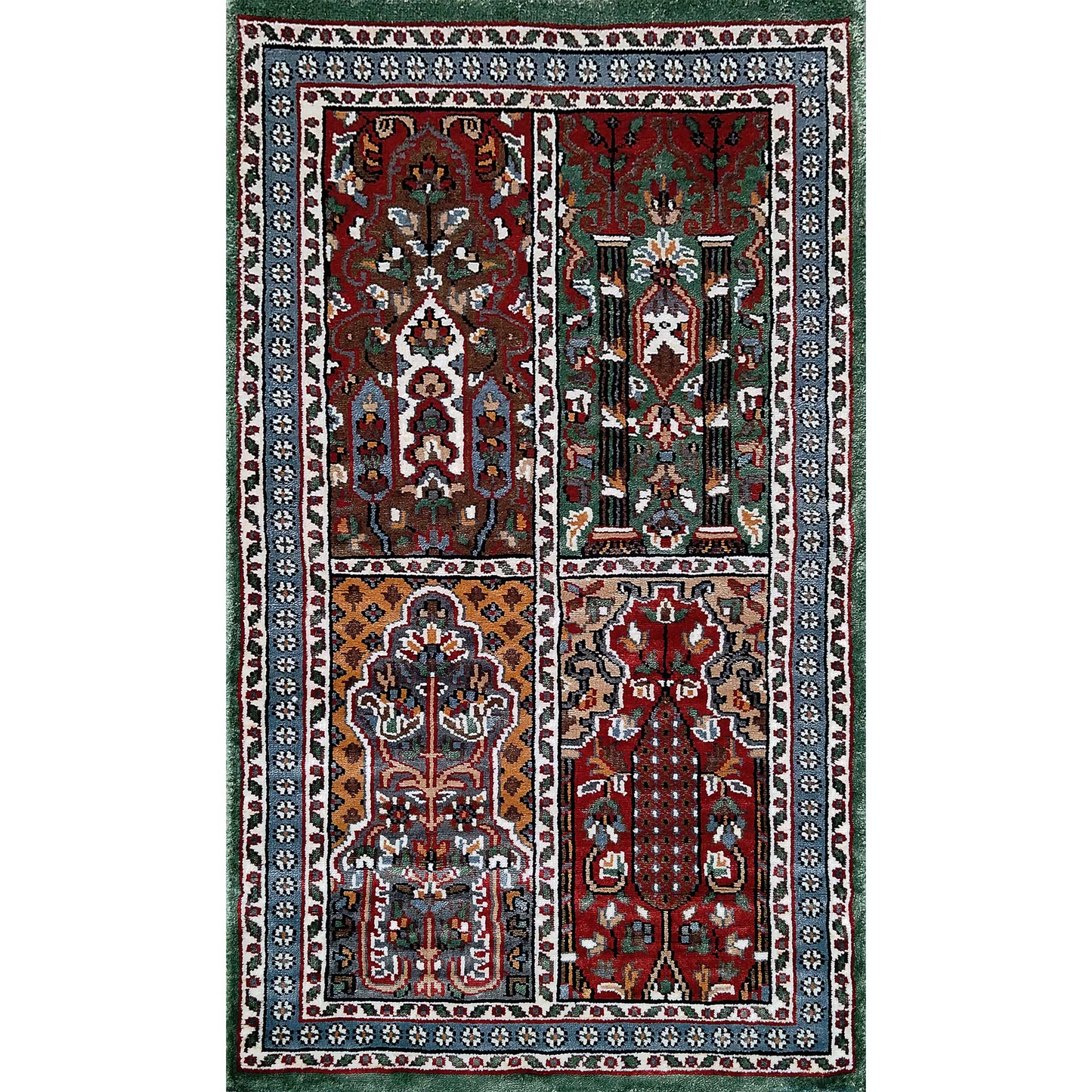 2×3 Feet Handmade Hamadan Silk Carpet Green - Which Mark