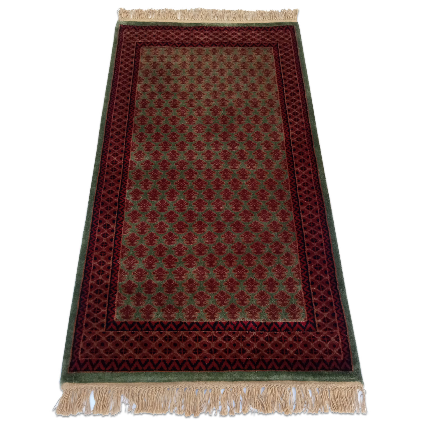 3×5 Feet Green Hand Knotted Lichi Wool Carpet - Which Mark