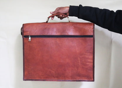 Handmade 18″ Brown Leather Cross body Bag With Big Pocket.