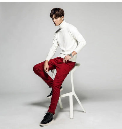 Solid Color Long Sleeve Turtleneck Pullover Men's Base Sweater - Which Mark