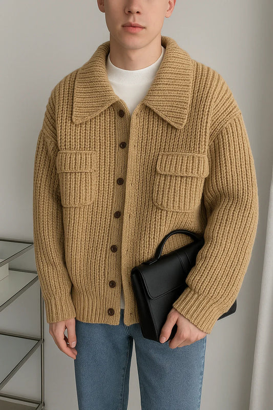Winter Lapel Sweater Single-breasted Men's Loose Cardigan - Which Mark