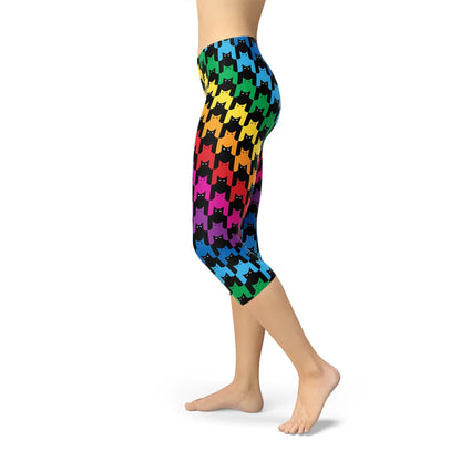 Womens Cat Houndstooth Capri Leggings - Which Mark
