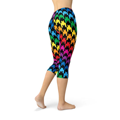 Womens Cat Houndstooth Capri Leggings - Which Mark