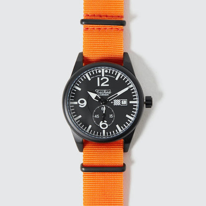 41.0mm tactical quartz watch with nylon 6 strap in orange colour - Which Mark