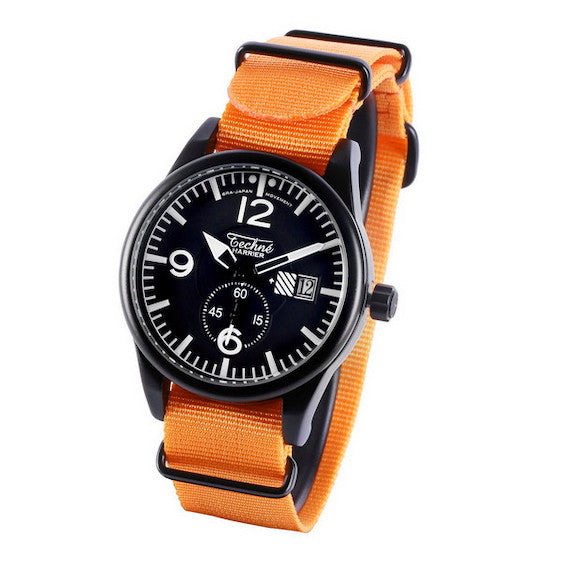 41.0mm tactical quartz watch with nylon 6 strap in orange colour - Which Mark