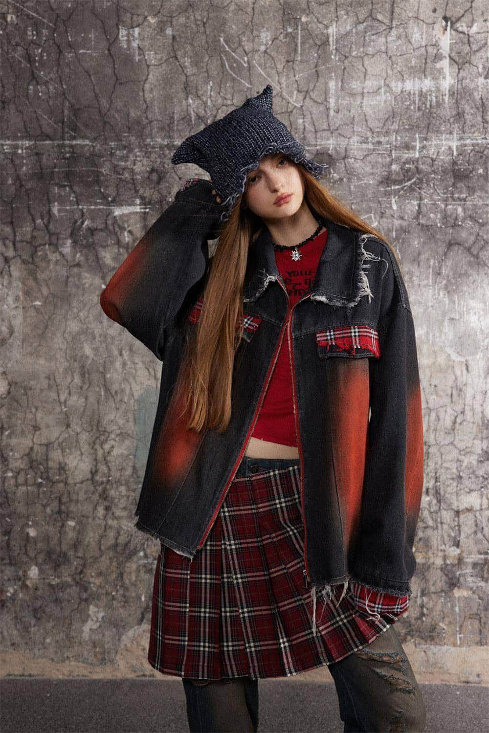 A1. Color Matching Cat Raw-cut Edges Washed And Worn Loose Lapels Coat - Which Mark